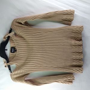 ECI New York Tan Ribbed Cold Shoulder Sweater Size M